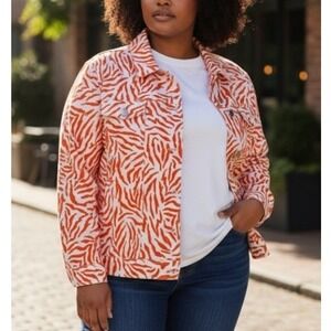 Lucy & Laurel 100% Linen Animal Zebra Print Button Up Jacket Maximalist‎ Size 3X